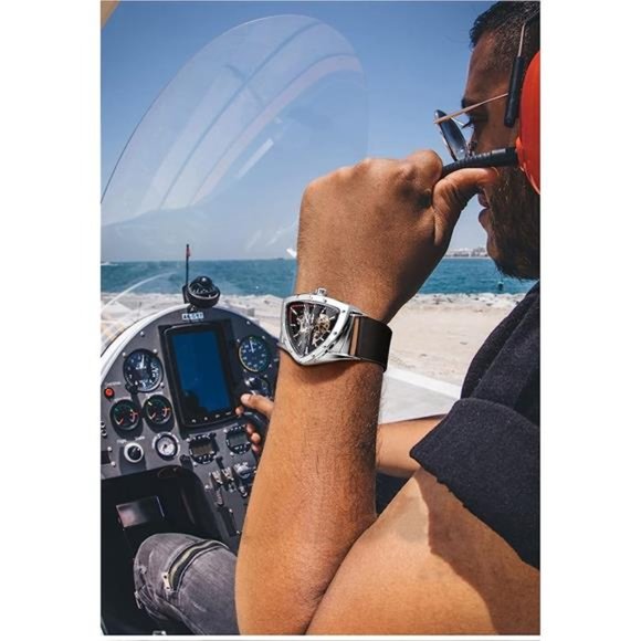 Triangular Gold Shield Automatic Mechanical Watch, Oversized Dial Fully Hollowed - Picture 6 of 6